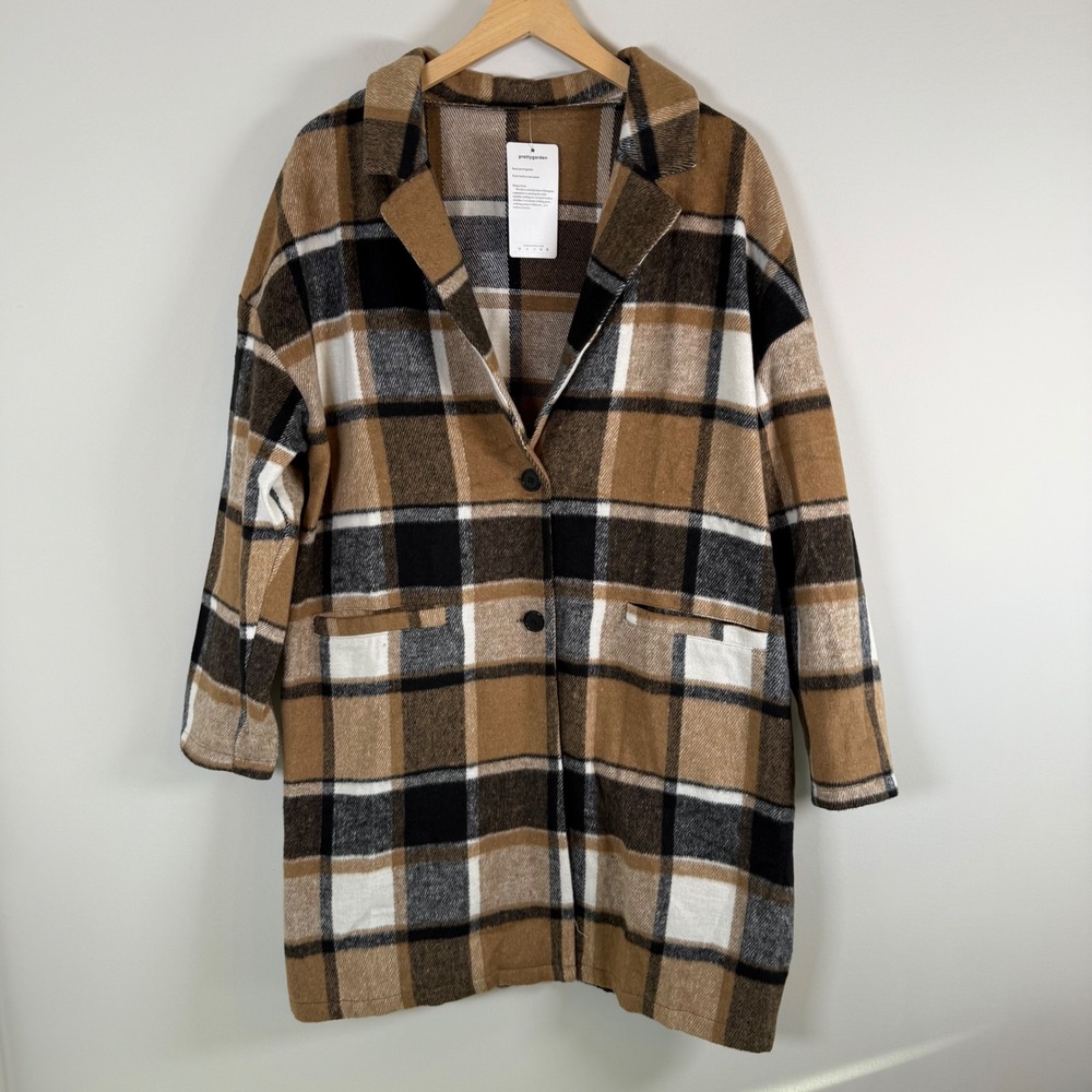 NEW PrettyGarden Women's Button Up Plaid Shacket Jacket Coat Large NWT Classic
